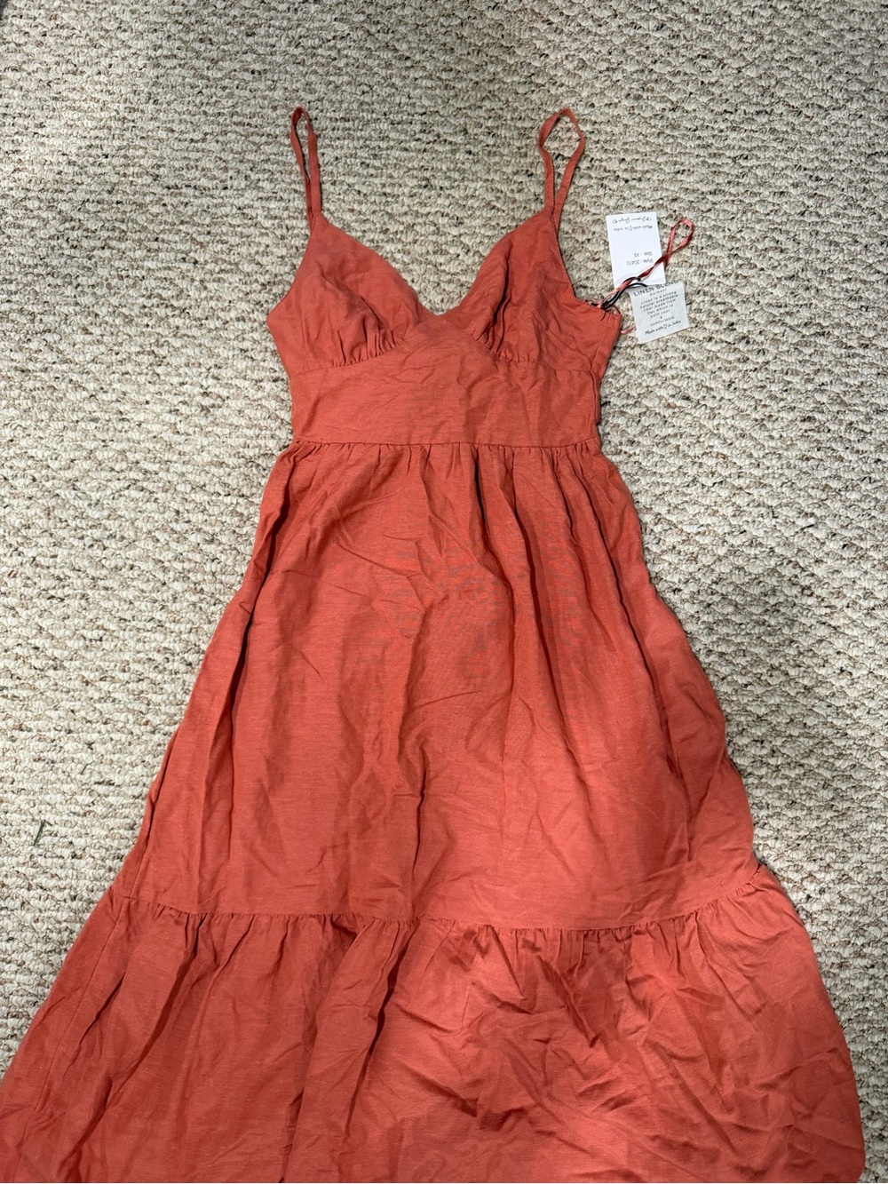 Japna Pink linen Midi Spaghetti-Strap Dress